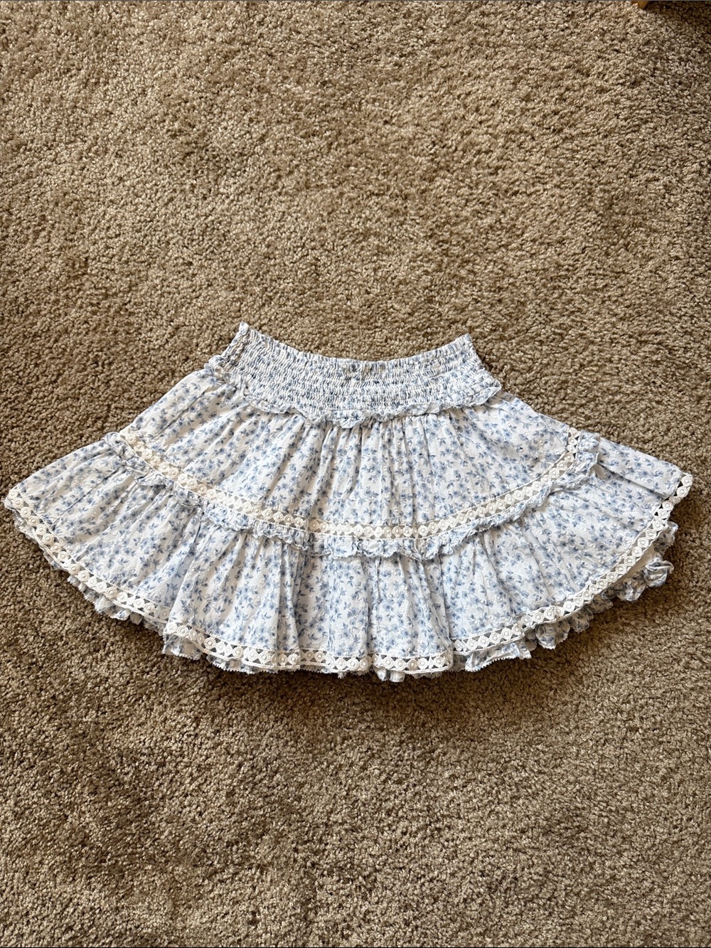 Altar’d State floral mini skirt lined ruffle crochet white blue A line circle - Picture 3 of 5